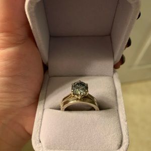 Grey Moissanite 10K White Gold Ring Set
